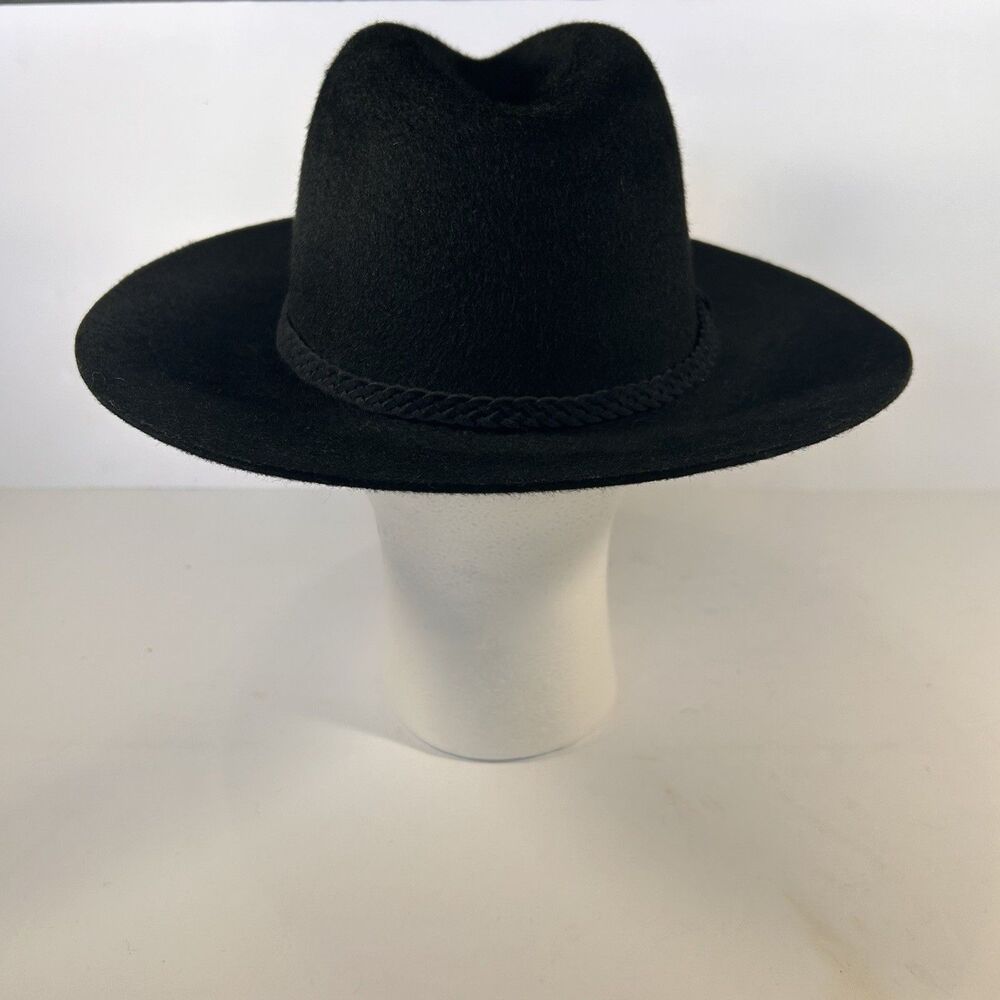 Adora Western Style Wool Hat Black Braided Leather Accent One Size USA Made - Picture 5 of 12